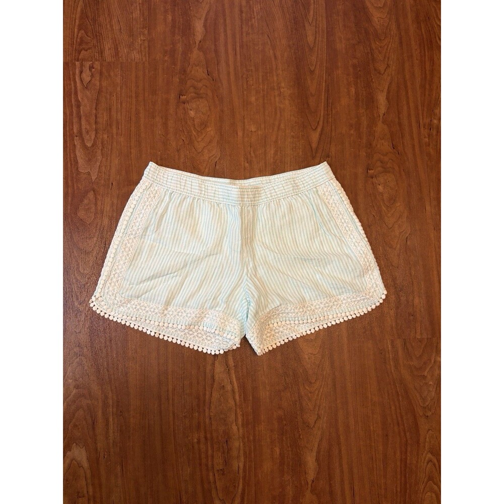 Vineyard Vines Skimmer Shorts Womens XS Blue Seersucker Crochet Pom Trim